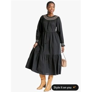 Universal Thread Dark Gray Tiered Long Sleeve Cottagecore Maxi Dress Size XL